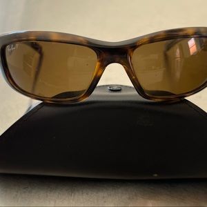 Ray-Ban Tortoiseshell Wraparound Frame Sunglasses